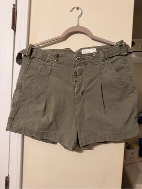 Anthropologie Olive Green High-Waist Button-Front Utility Shorts